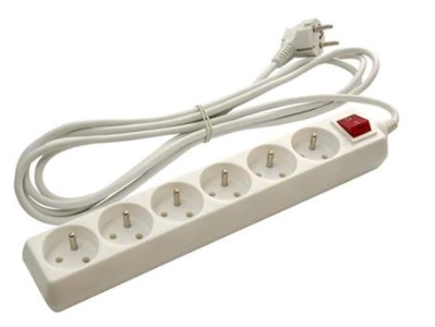 Extension cord with switch, 6 sockets, white, 1,5m