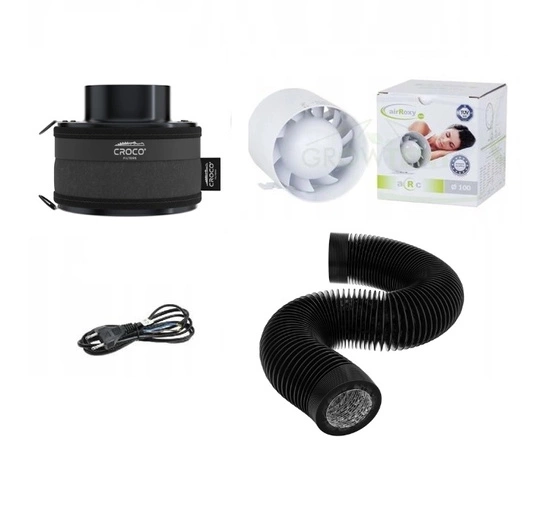 Complete ventilation kit - Quiet 100mm 103m3/h Croco Black 80-120m3 + AIrroxy Silent 100mm