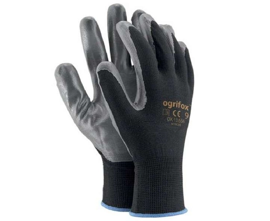 Size 8 coated nitrile protective garden gloves; M