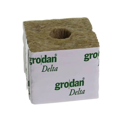 Mineral wool cube 7.5x7.5x6.5 cm Grodan Delta ⌀ 25mm hole Full carton 384 pcs