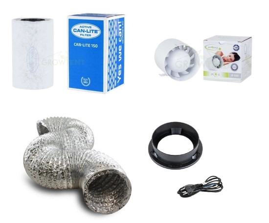 Ventilation kit Can-Filters 100mm 150PL 150-165 m3/h + Airroxy quiet 100mm + aluminium duct 1m