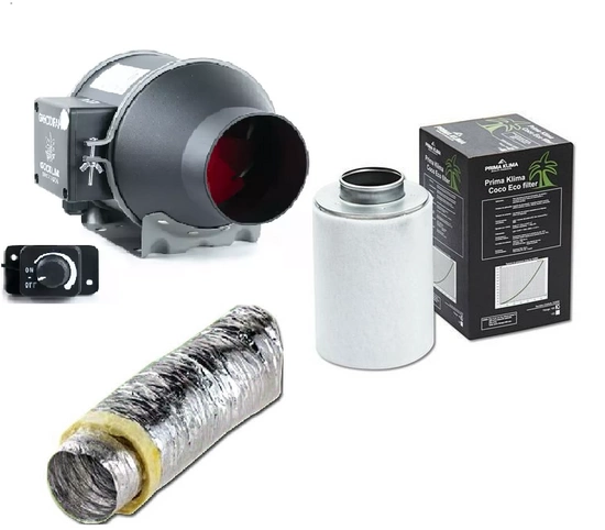 Ventilation kit GOOD FAN100mm 350m3/h + Prima Klima carbon filter + insulated duct